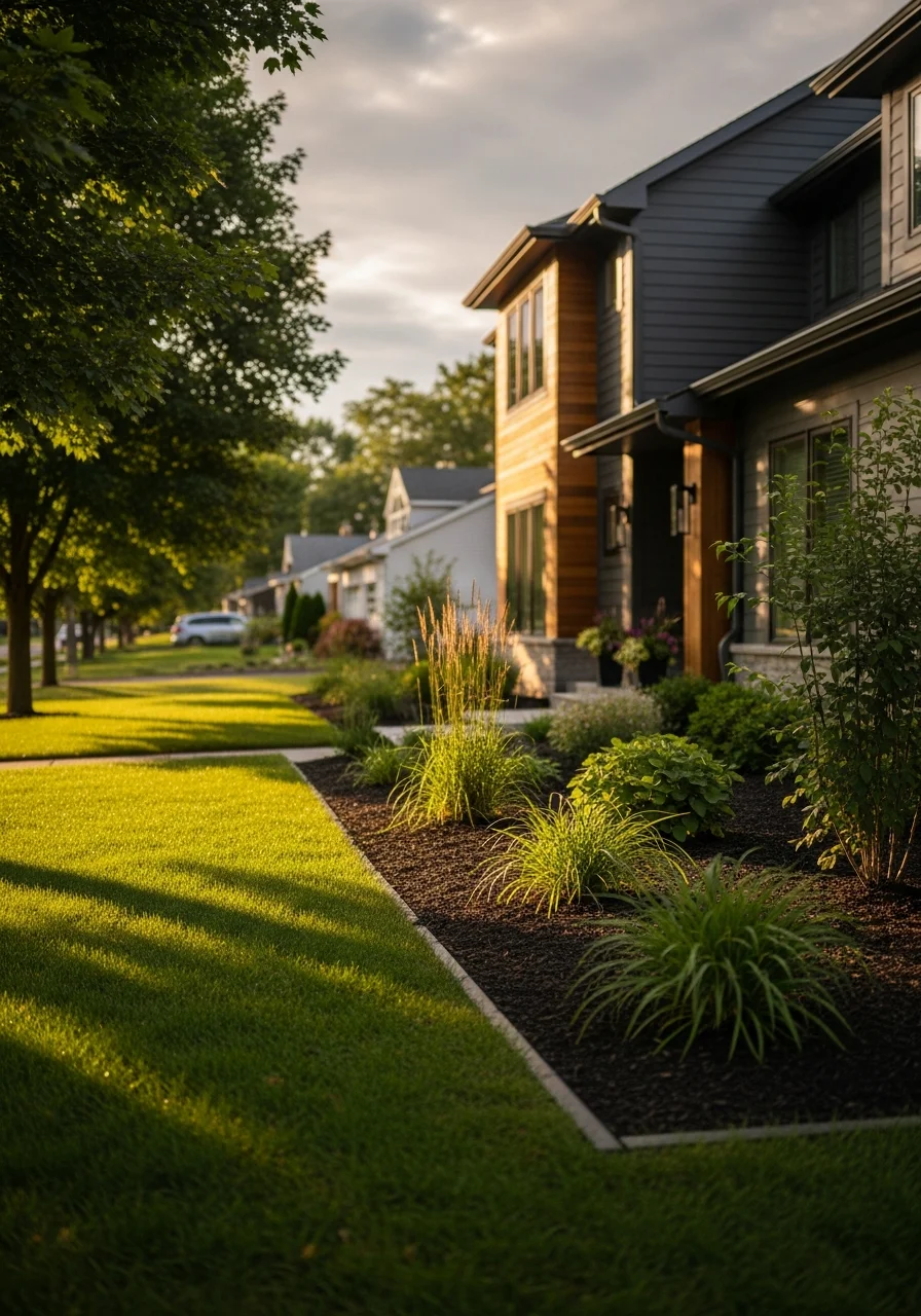 Contemporary Hudson home with updated exterior features and professional landscaping.